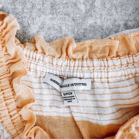American Eagle Orange Off-Shoulder Lace Trim Top Size Small - Picture 3 of 6